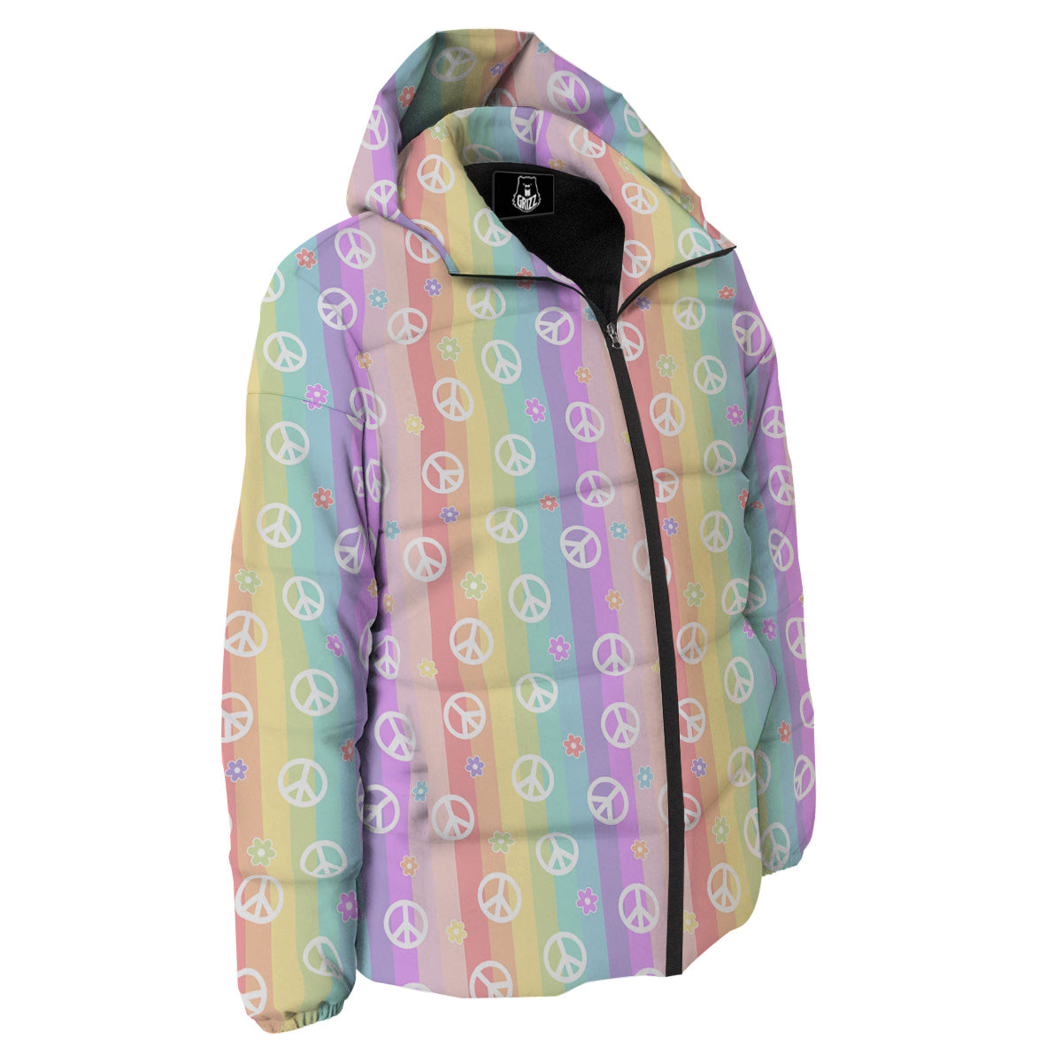 Cute Peace Symbol And Daisy Print Pattern Down Jacket-grizzshop