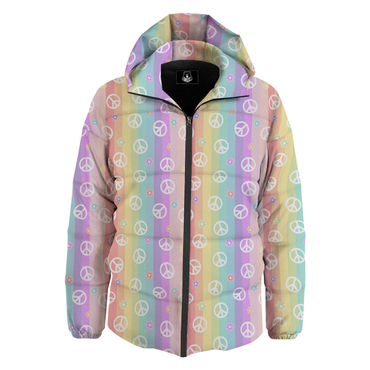 Cute Peace Symbol And Daisy Print Pattern Down Jacket-grizzshop