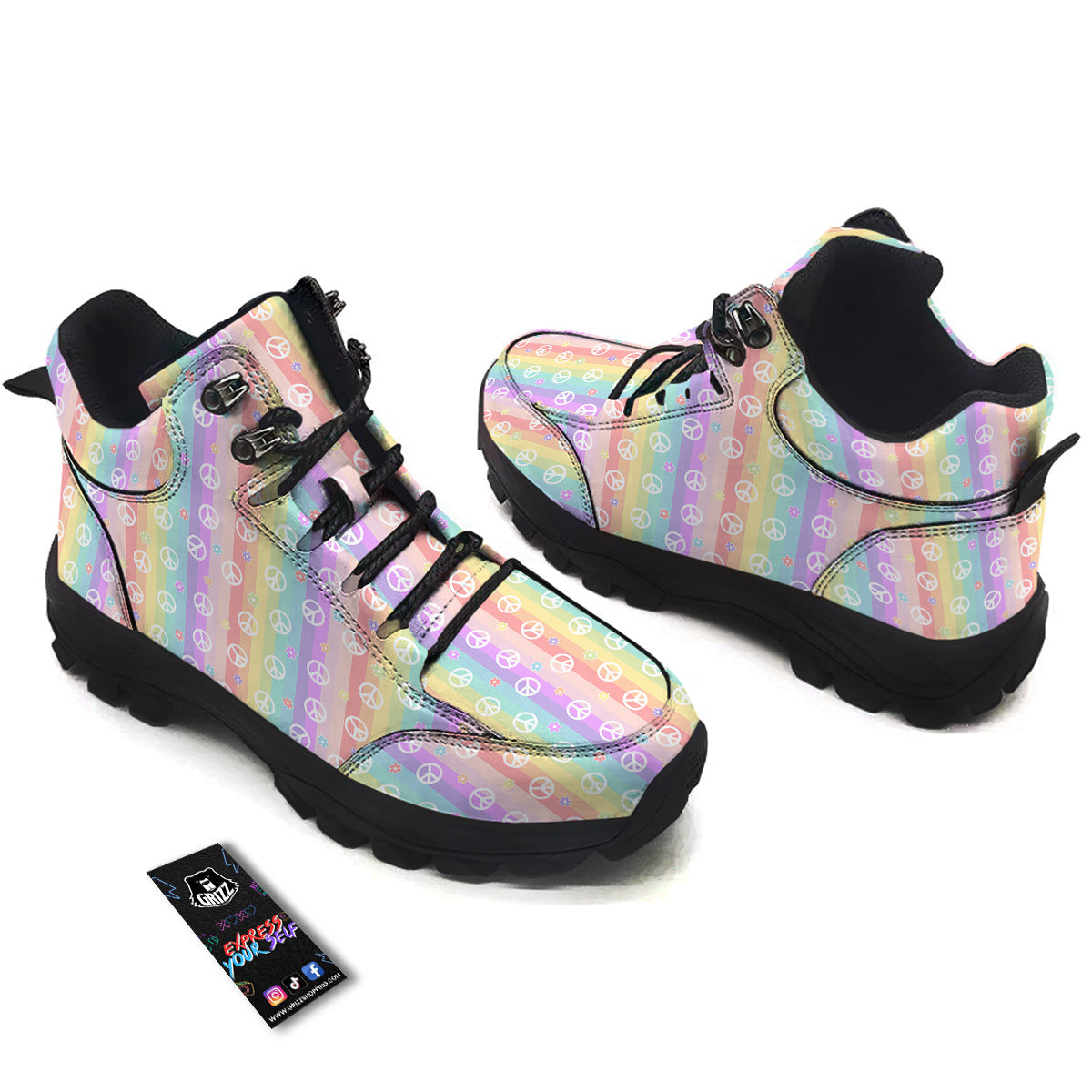 Cute Peace Symbol And Daisy Print Pattern Hiking Shoes-grizzshop