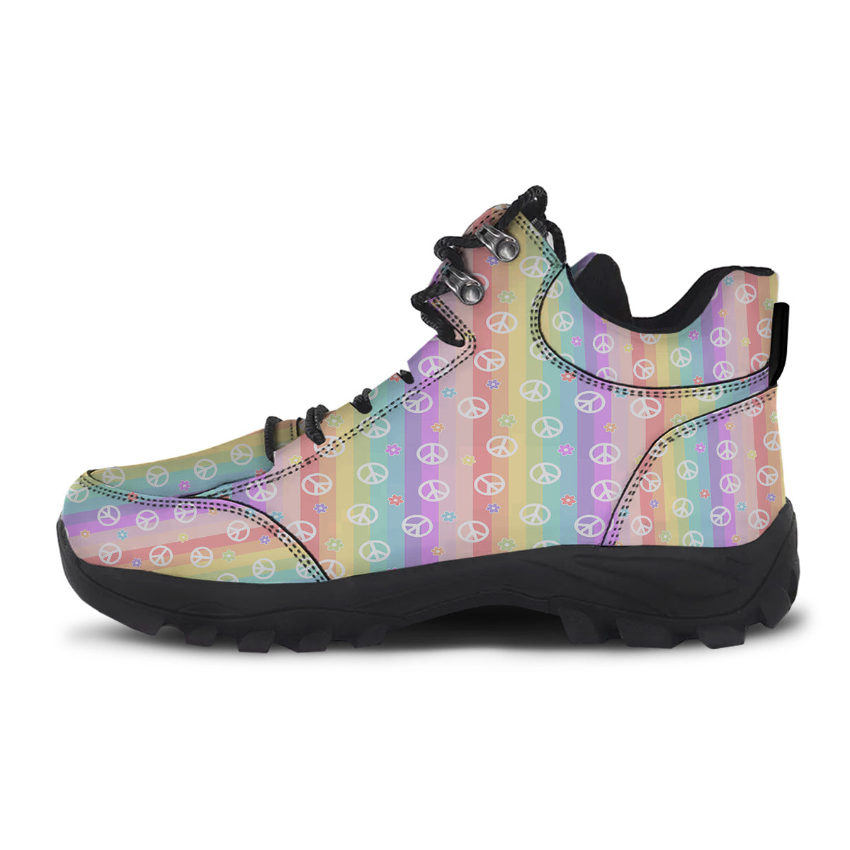 Cute Peace Symbol And Daisy Print Pattern Hiking Shoes-grizzshop
