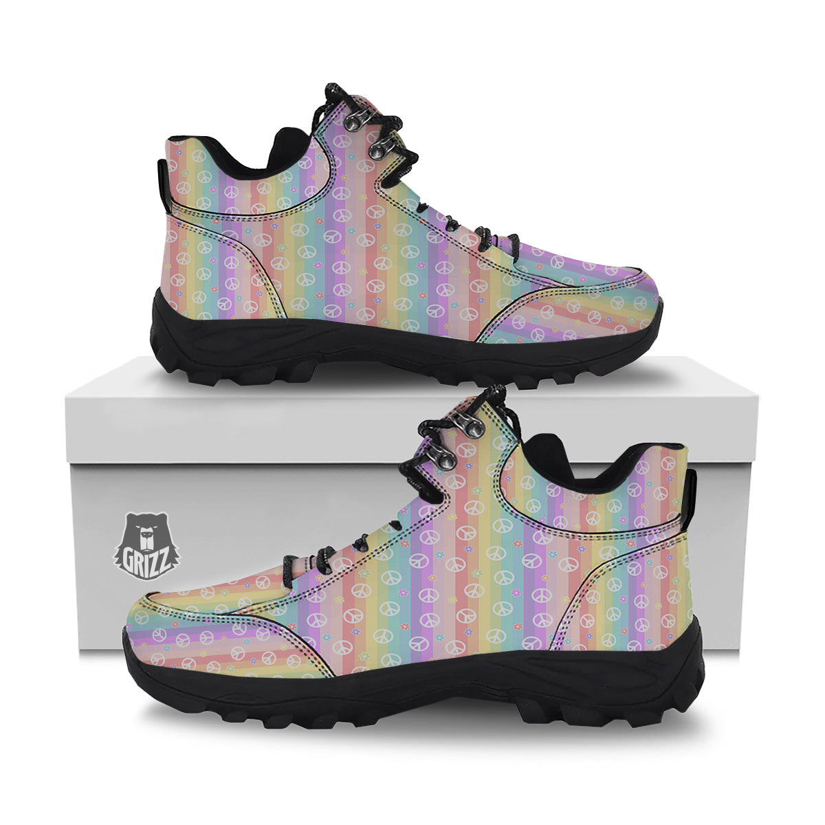 Cute Peace Symbol And Daisy Print Pattern Hiking Shoes-grizzshop