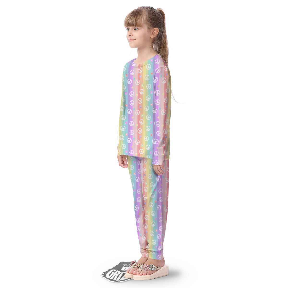 Cute Peace Symbol And Daisy Print Pattern Kid's Pajamas-grizzshop