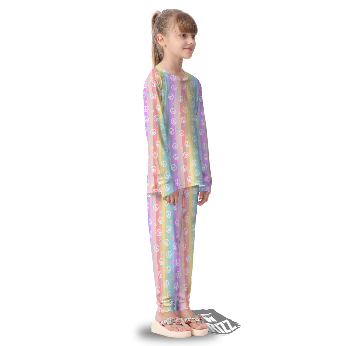 Cute Peace Symbol And Daisy Print Pattern Kid's Pajamas-grizzshop