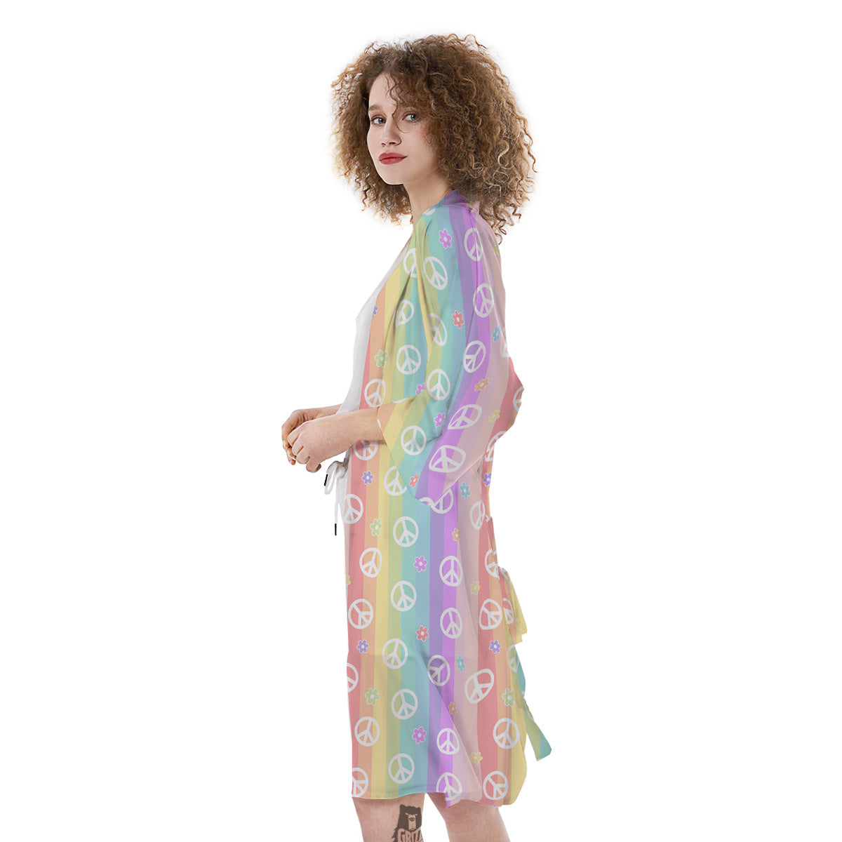 Cute Peace Symbol And Daisy Print Pattern Kimono-grizzshop