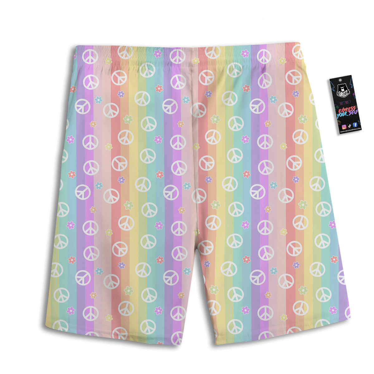 Cute Peace Symbol And Daisy Print Pattern Men's Athletic Shorts