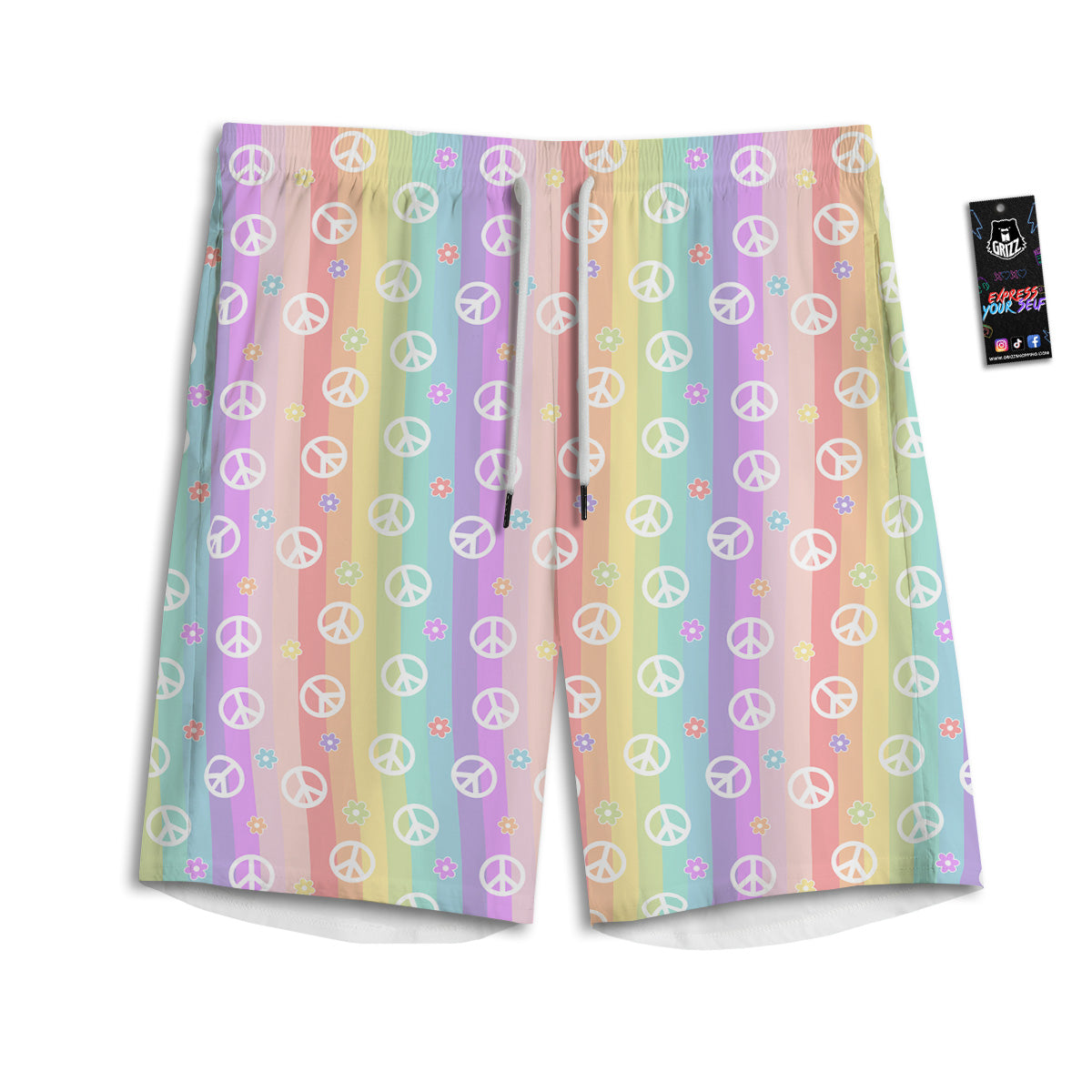 Cute Peace Symbol And Daisy Print Pattern Men's Athletic Shorts