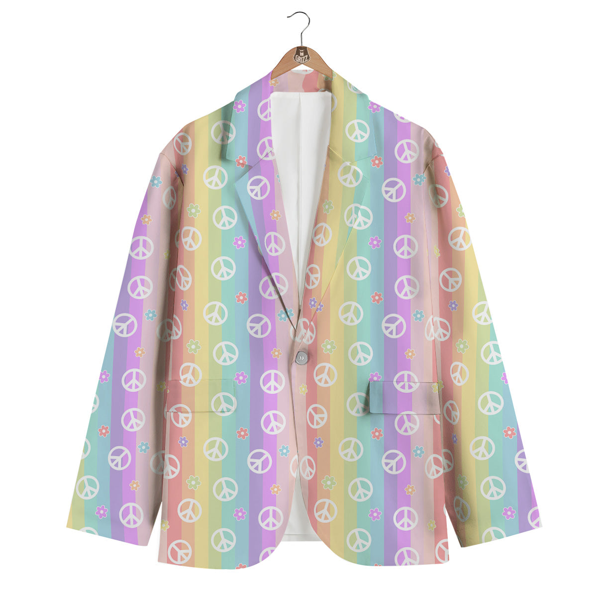 Cute Peace Symbol And Daisy Print Pattern Men's Blazer-grizzshop