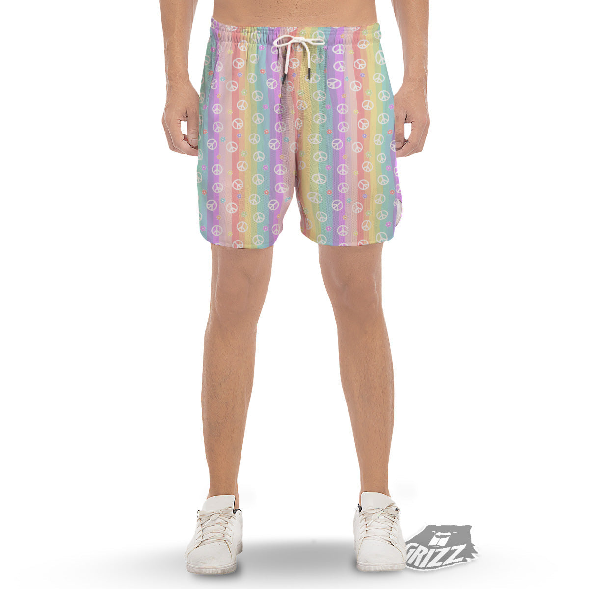 Cute Peace Symbol And Daisy Print Pattern Men's Gym Shorts-grizzshop