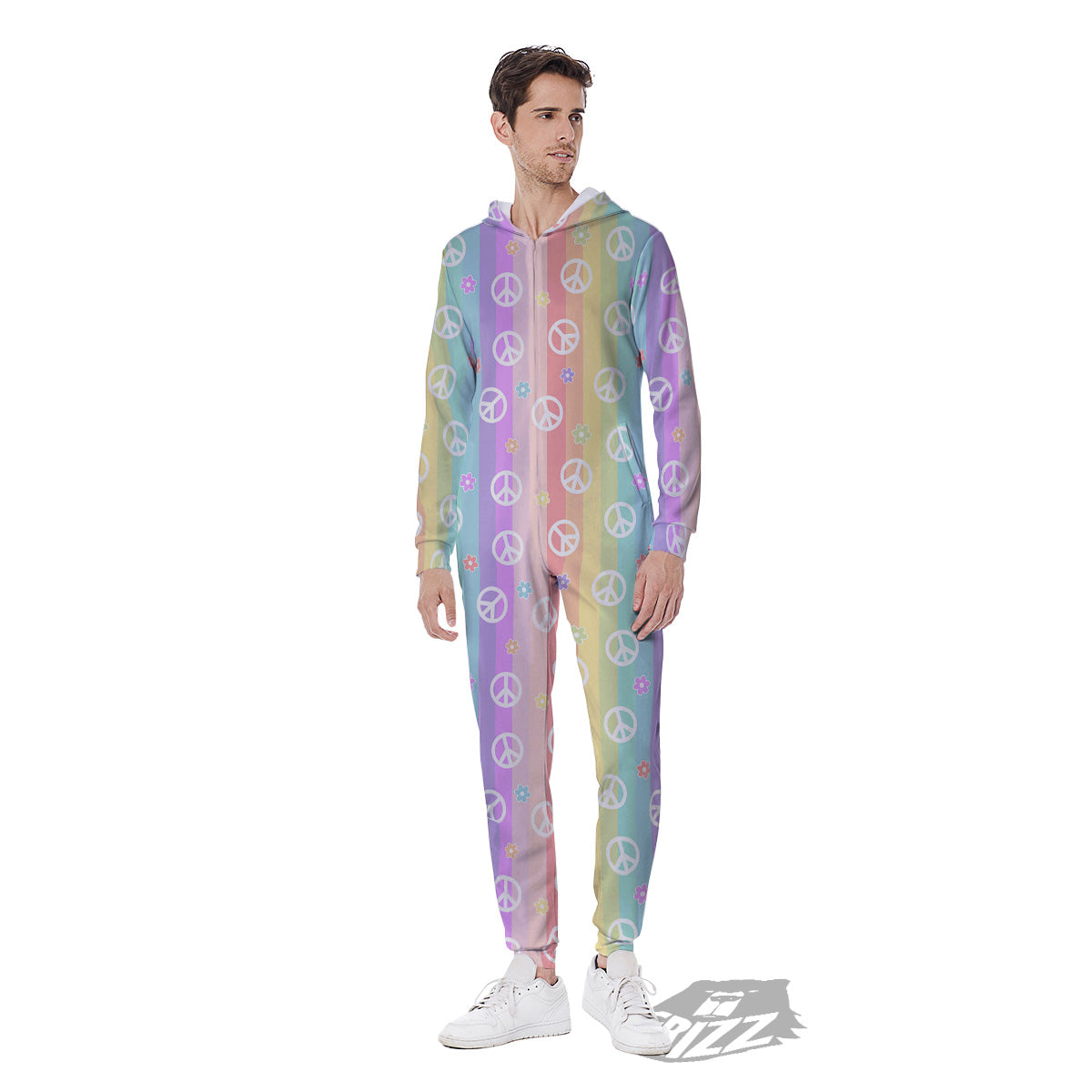 Cute Peace Symbol And Daisy Print Pattern Men's Jumpsuit-grizzshop