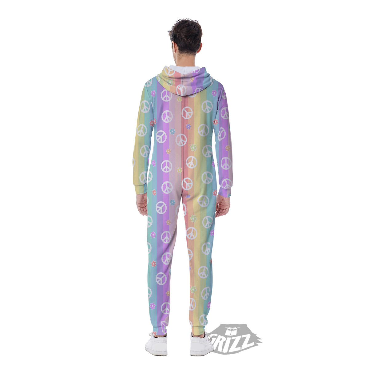 Cute Peace Symbol And Daisy Print Pattern Men's Jumpsuit-grizzshop