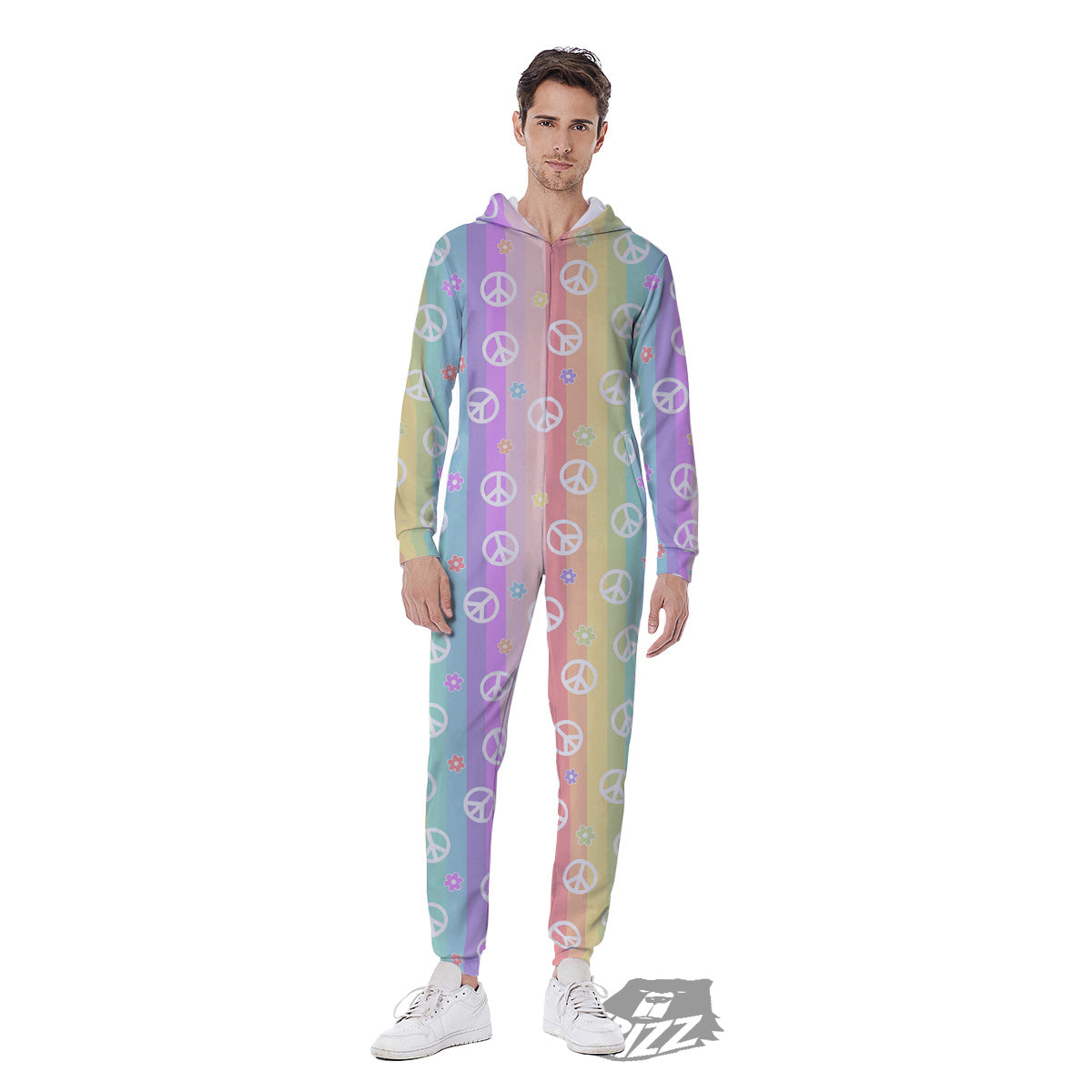 Cute Peace Symbol And Daisy Print Pattern Men's Jumpsuit-grizzshop