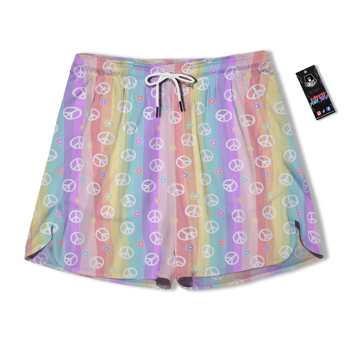 Cute Peace Symbol And Daisy Print Pattern Men's Running Shorts-grizzshop