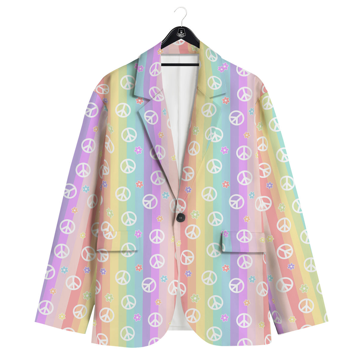 Cute Peace Symbol And Daisy Print Pattern Men's Sport Coat-grizzshop