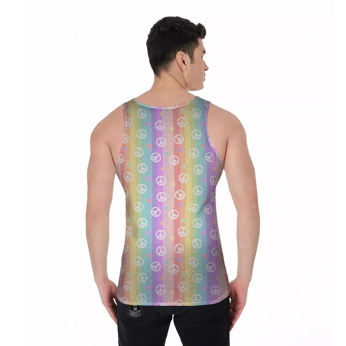 Cute Peace Symbol And Daisy Print Pattern Men's Tank Top-grizzshop