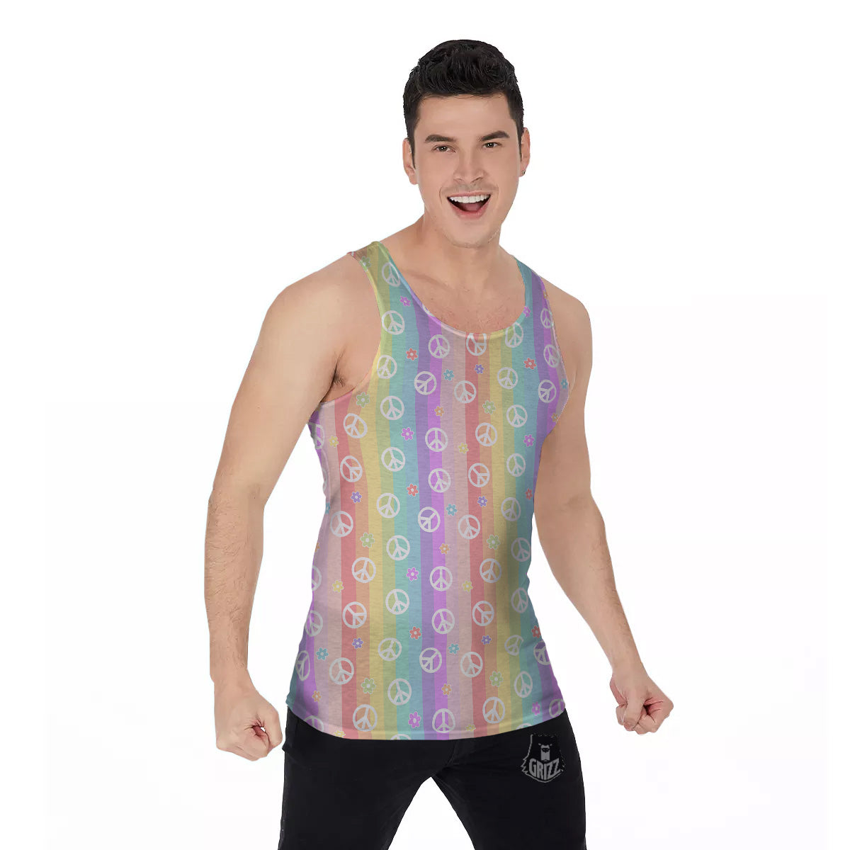 Cute Peace Symbol And Daisy Print Pattern Men's Tank Top-grizzshop