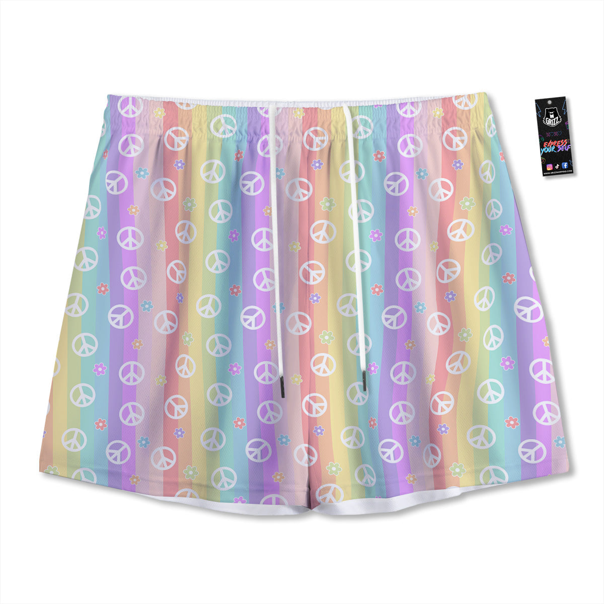 Girly Cat With Glasses Print Pattern Mesh Shorts