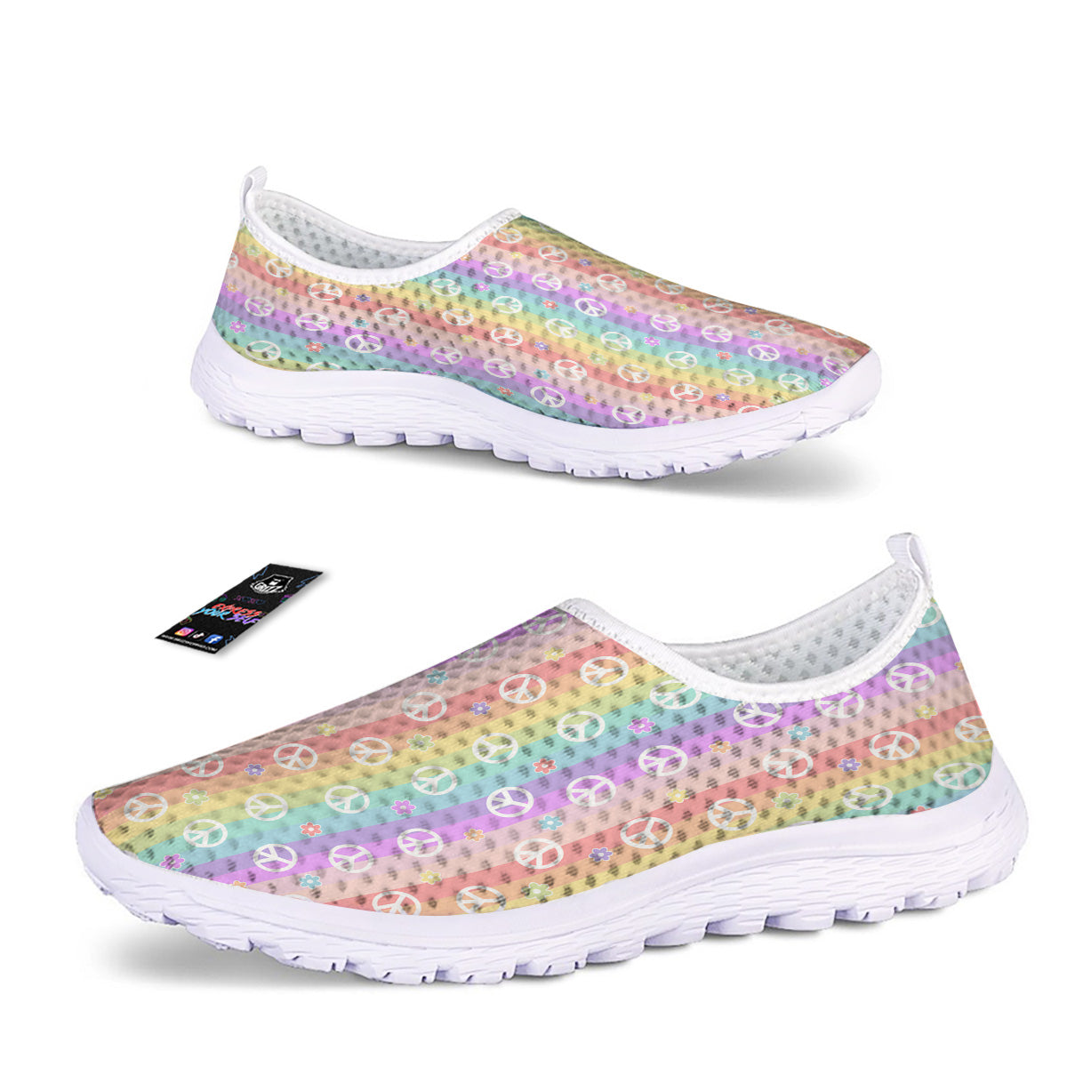 Cute Peace Symbol And Daisy Print Pattern Nurse Shoes-grizzshop