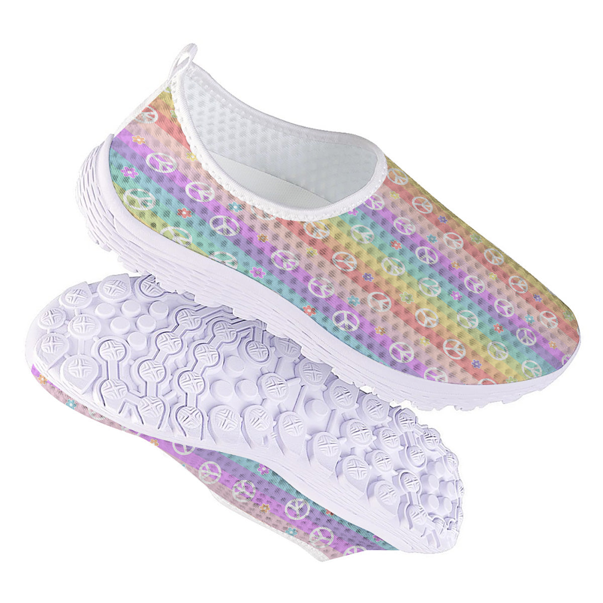 Cute Peace Symbol And Daisy Print Pattern Nurse Shoes-grizzshop