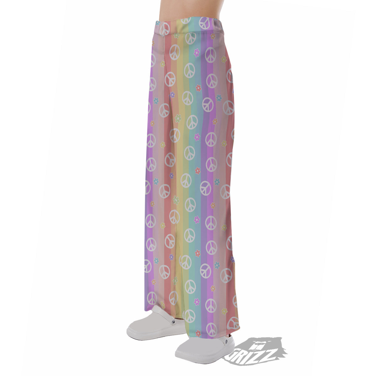 Cute Peace Symbol And Daisy Print Pattern Pajama Pants-grizzshop