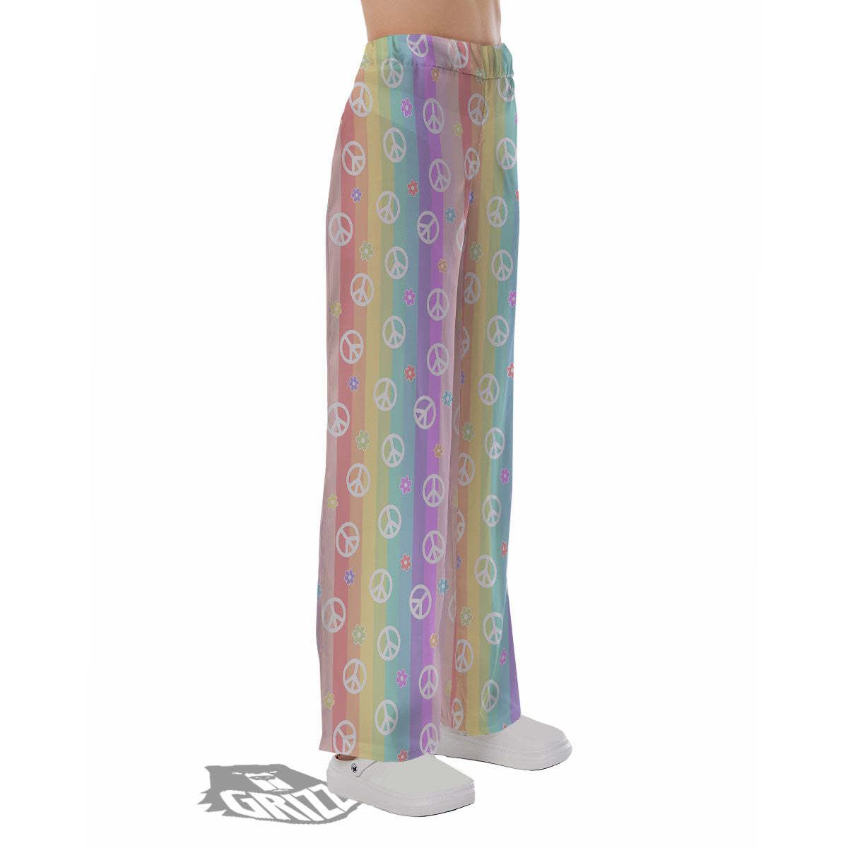 Cute Peace Symbol And Daisy Print Pattern Pajama Pants-grizzshop