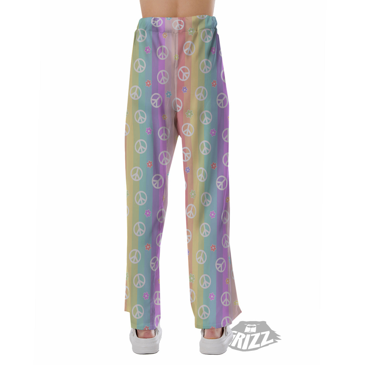Cute Peace Symbol And Daisy Print Pattern Pajama Pants-grizzshop