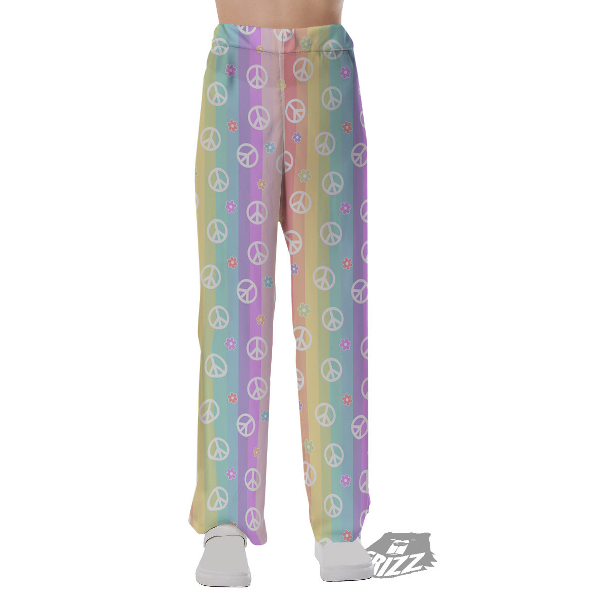 Cute Peace Symbol And Daisy Print Pattern Pajama Pants-grizzshop