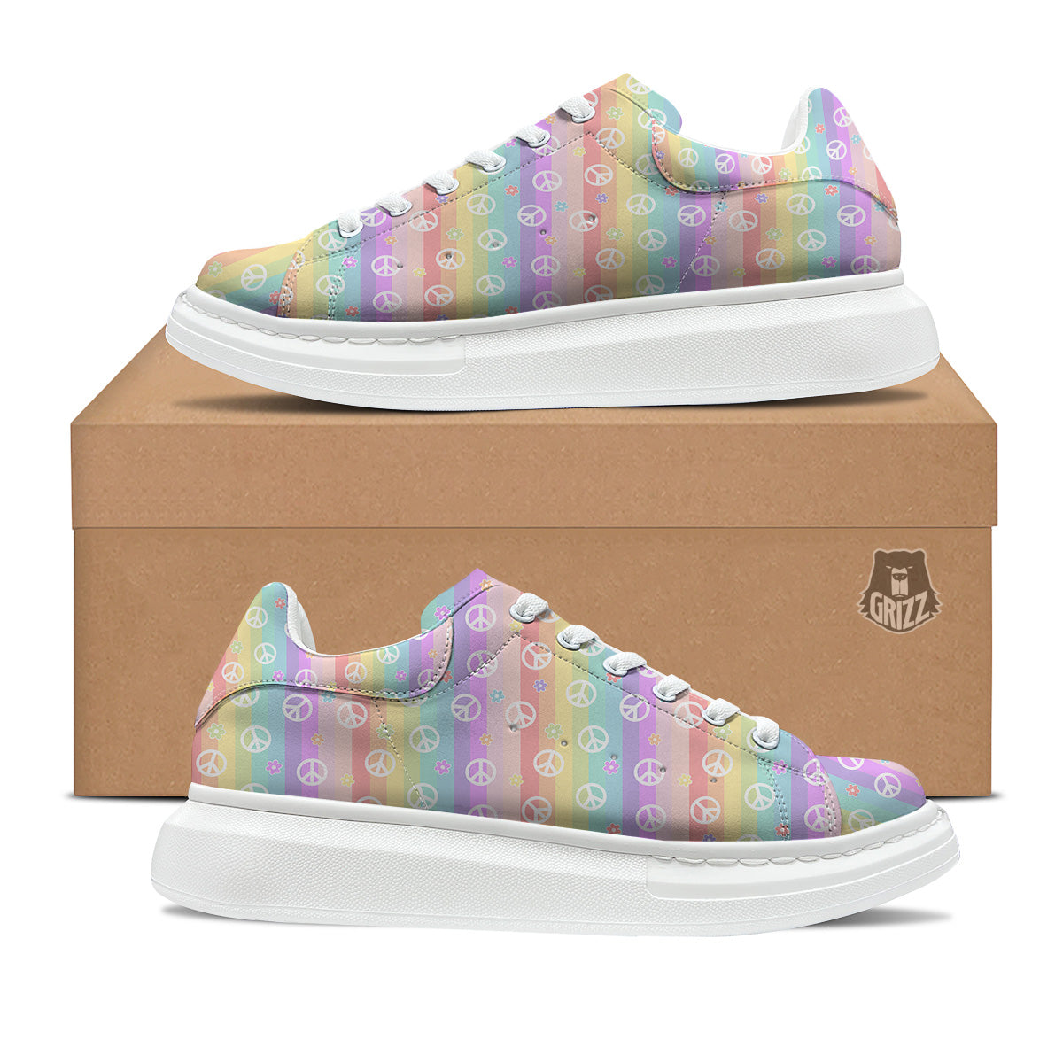 Cute Peace Symbol And Daisy Print Pattern Platform Shoes-grizzshop