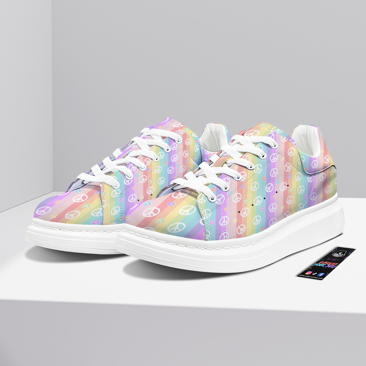Cute Peace Symbol And Daisy Print Pattern Platform Shoes-grizzshop