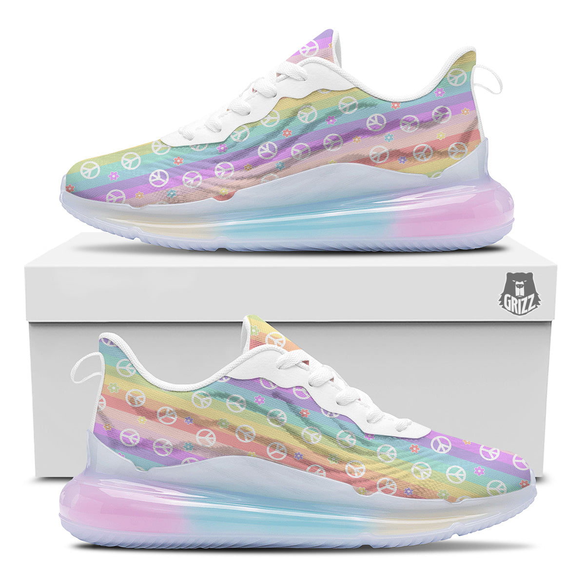 Cute Peace Symbol And Daisy Print Pattern Running Sneakers-grizzshop