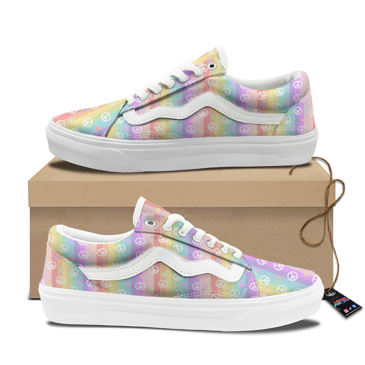 Cute Peace Symbol And Daisy Print Pattern Skate Shoes-grizzshop