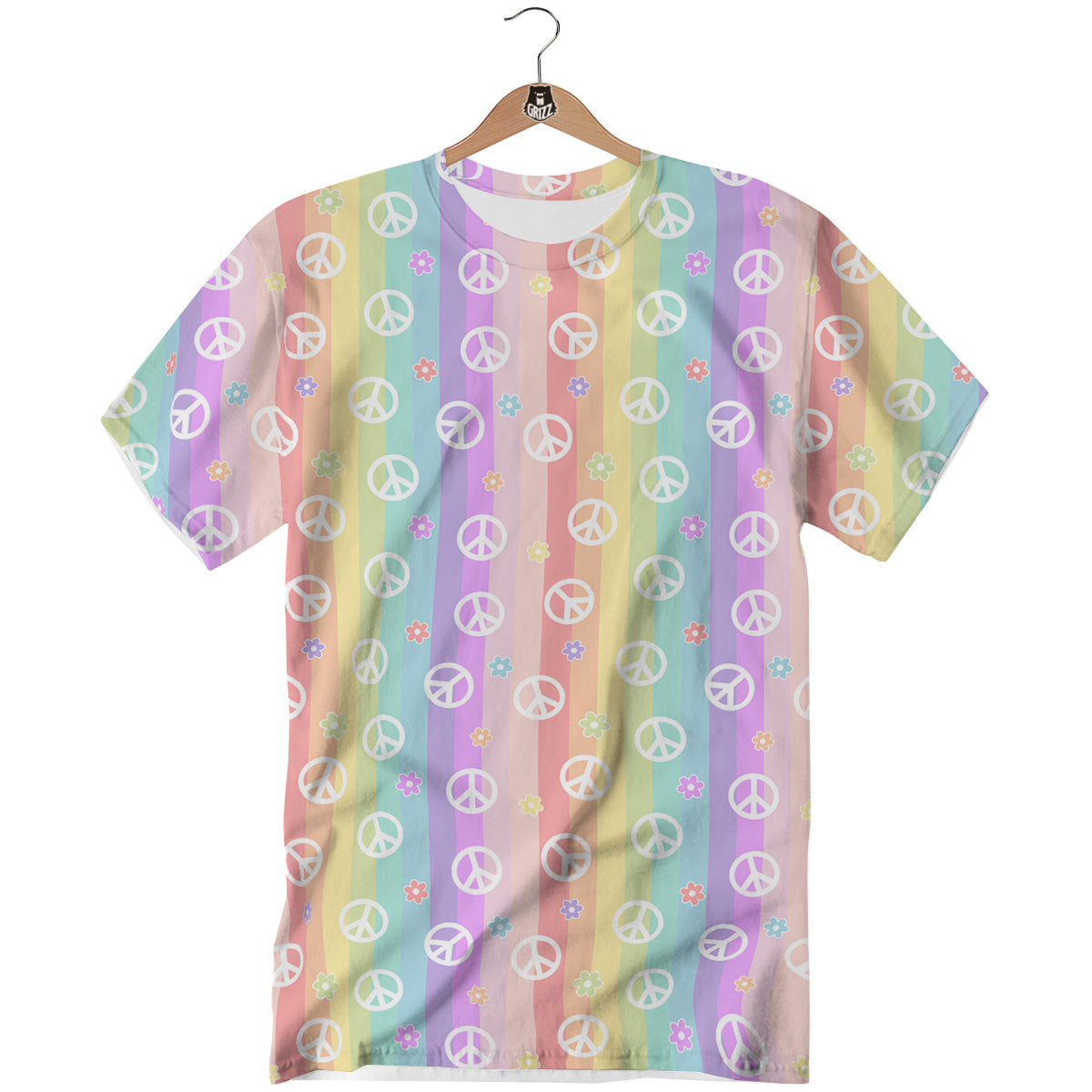 Cute Peace Symbol And Daisy Print Pattern T-Shirt-grizzshop