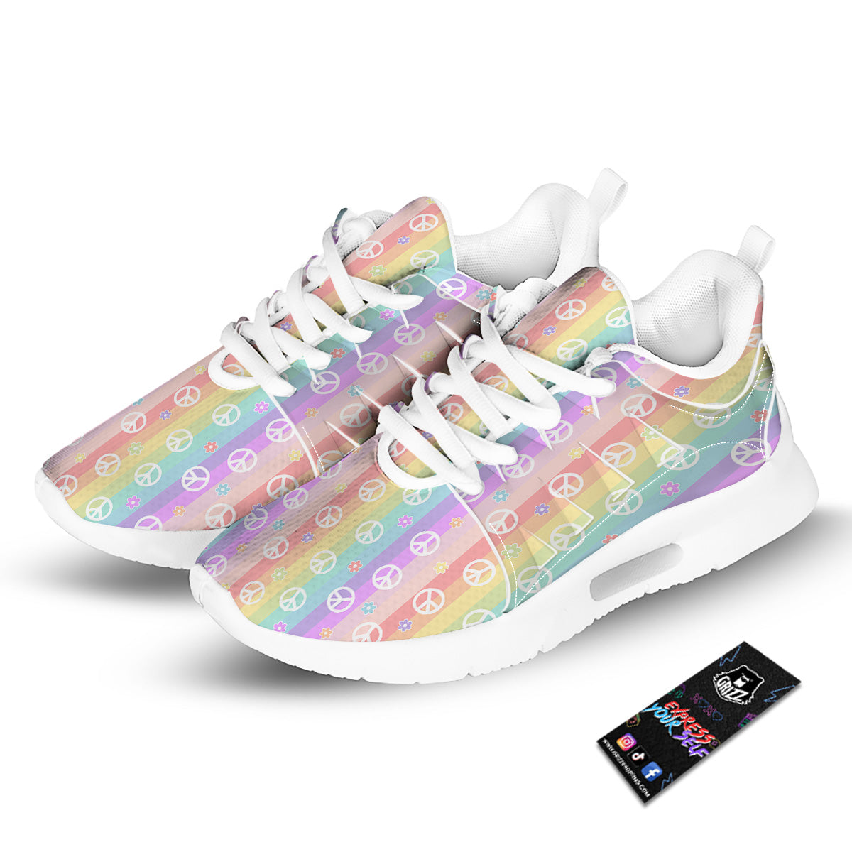 Cute Peace Symbol And Daisy Print Pattern Tennis Shoes-grizzshop