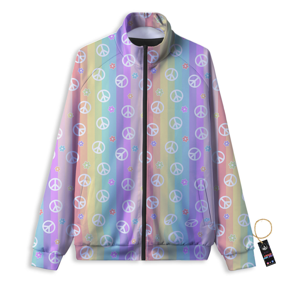 Cute Peace Symbol And Daisy Print Pattern Track Jacket-grizzshop