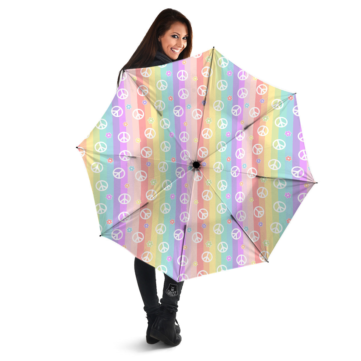 Cute Peace Symbol And Daisy Print Pattern Umbrella-grizzshop