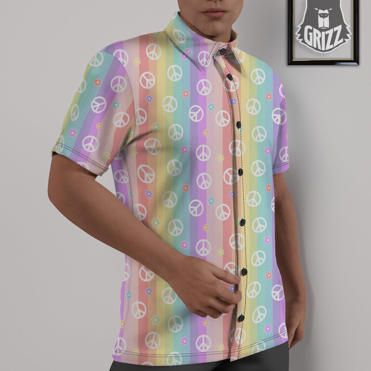 Cute Peace Symbol And Daisy Print Pattern Untucked Shirts-grizzshop