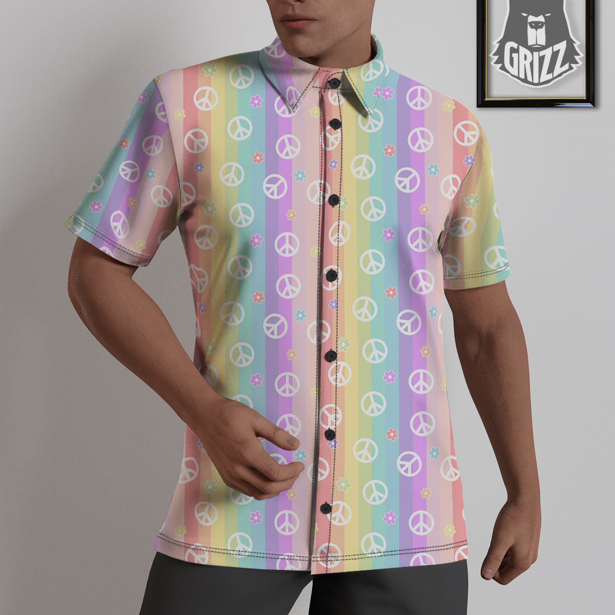 Cute Peace Symbol And Daisy Print Pattern Untucked Shirts-grizzshop