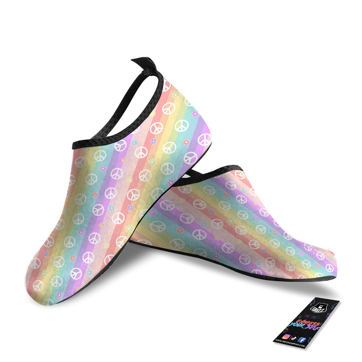 Cute Peace Symbol And Daisy Print Pattern Water Shoes-grizzshop