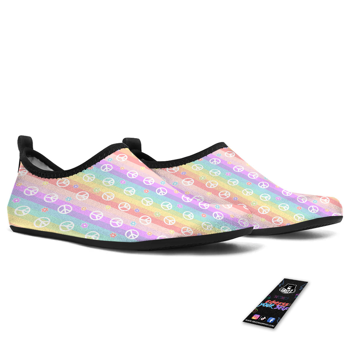 Cute Peace Symbol And Daisy Print Pattern Water Shoes-grizzshop