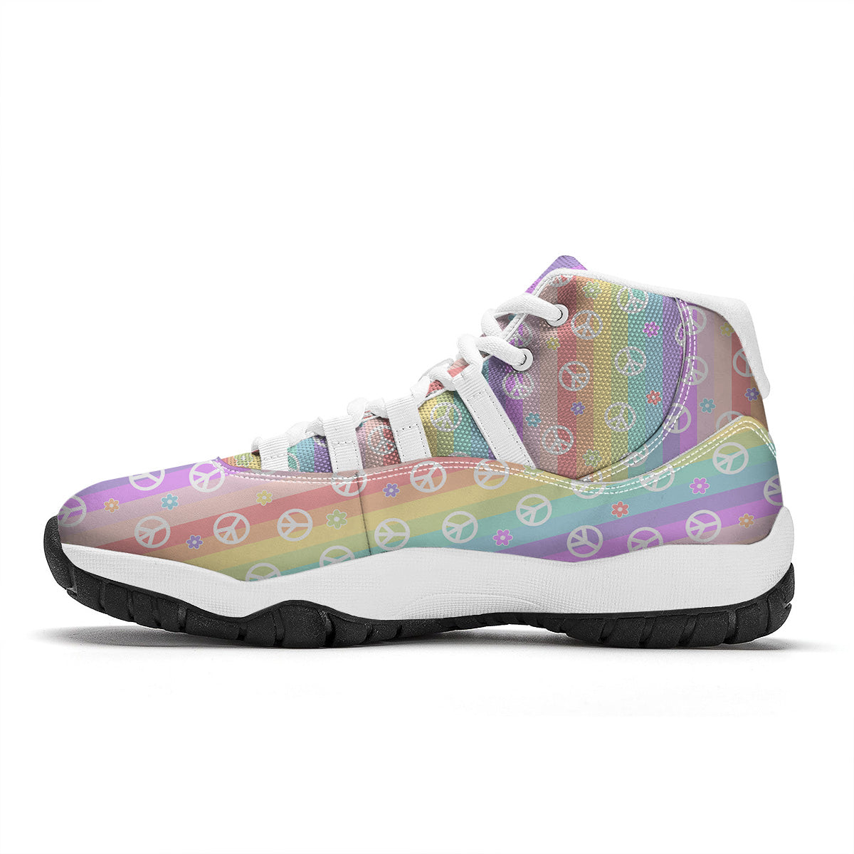 Cute Peace Symbol And Daisy Print Pattern White Bball Shoes-grizzshop