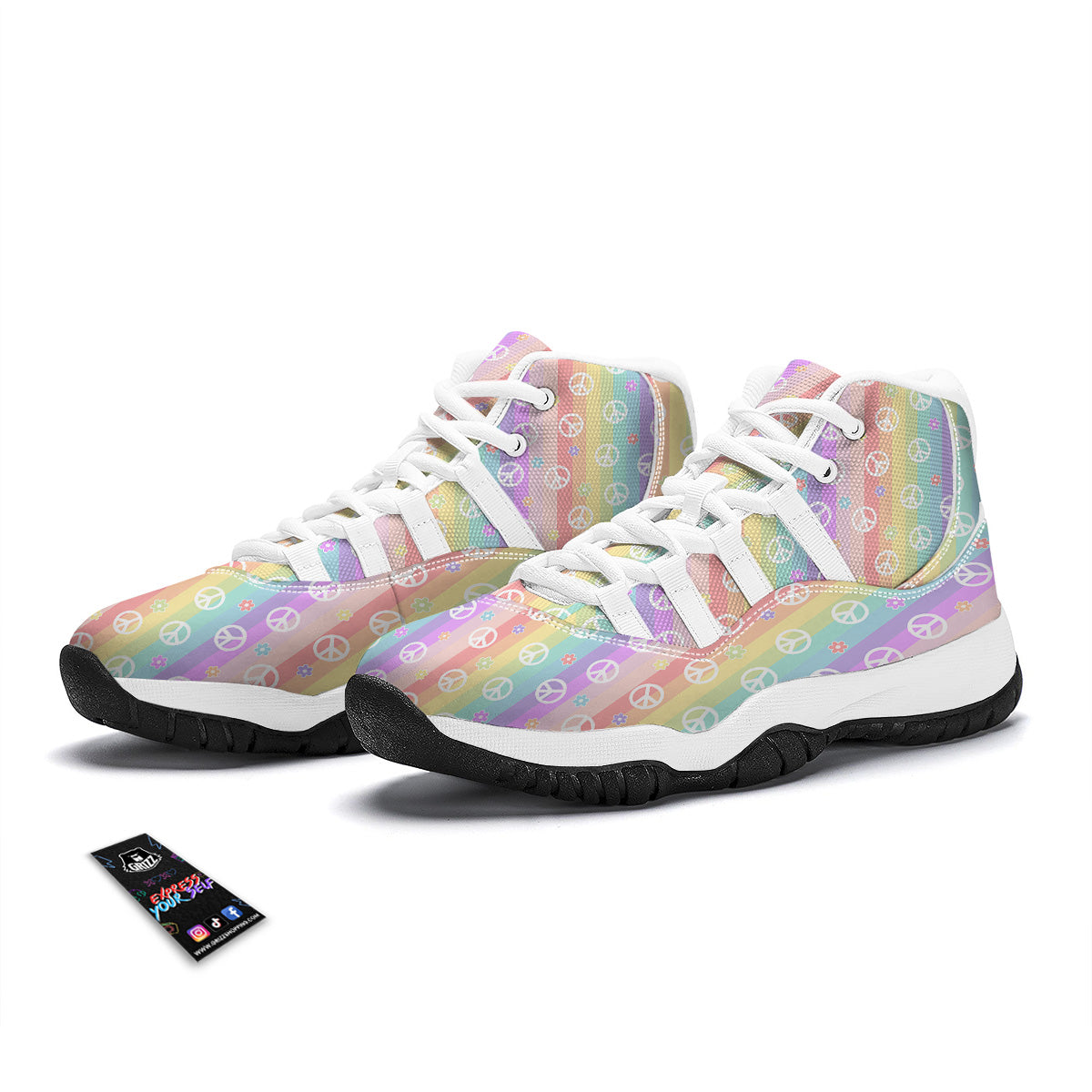 Cute Peace Symbol And Daisy Print Pattern White Bball Shoes-grizzshop
