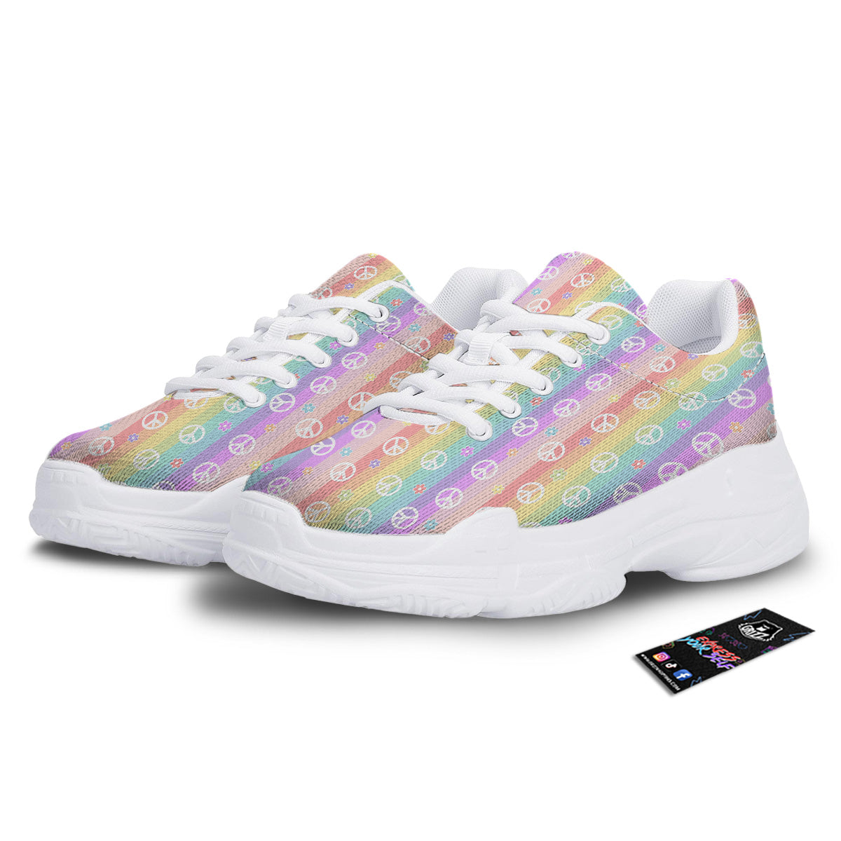 Cute Peace Symbol And Daisy Print Pattern White Chunky Shoes-grizzshop