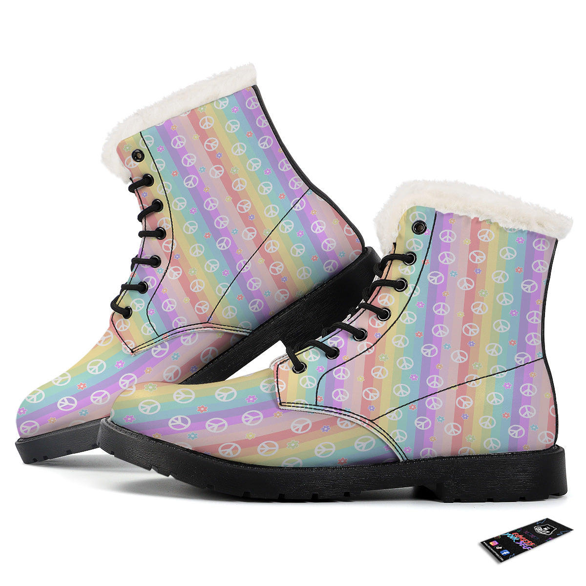Cute Peace Symbol And Daisy Print Pattern Winter Boots-grizzshop