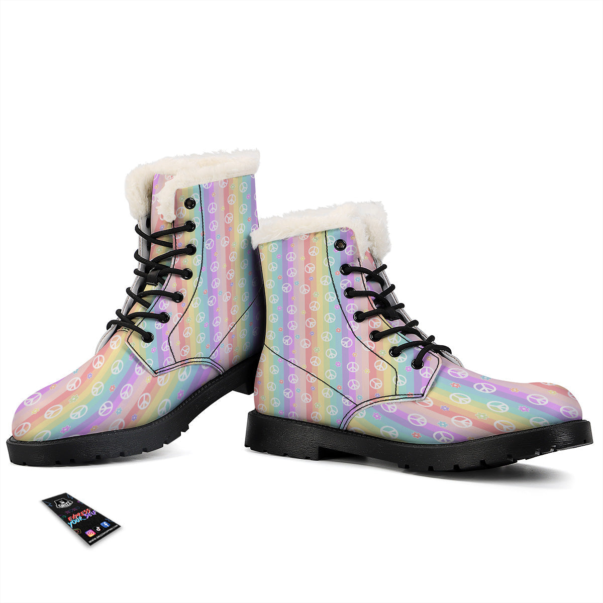 Cute Peace Symbol And Daisy Print Pattern Winter Boots-grizzshop
