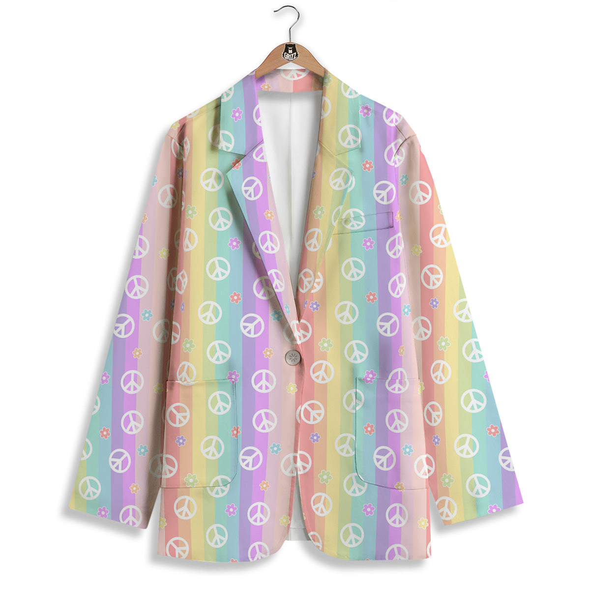 Cute Peace Symbol And Daisy Print Pattern Women's Blazer-grizzshop