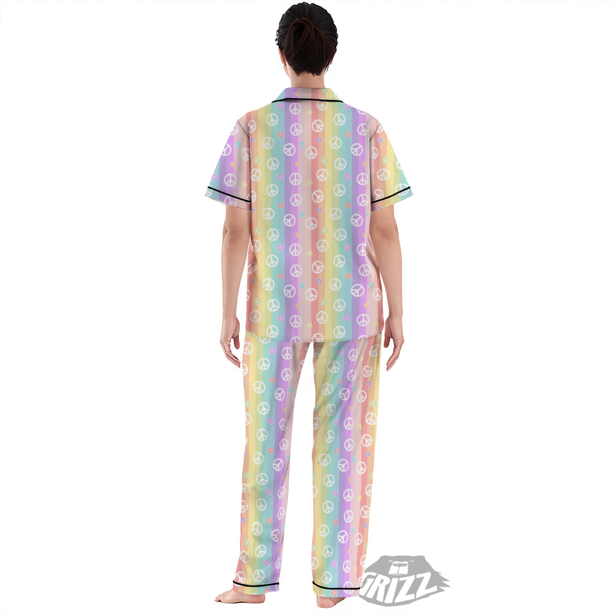 Cute Peace Symbol And Daisy Print Pattern Women's Pajamas Set-grizzshop