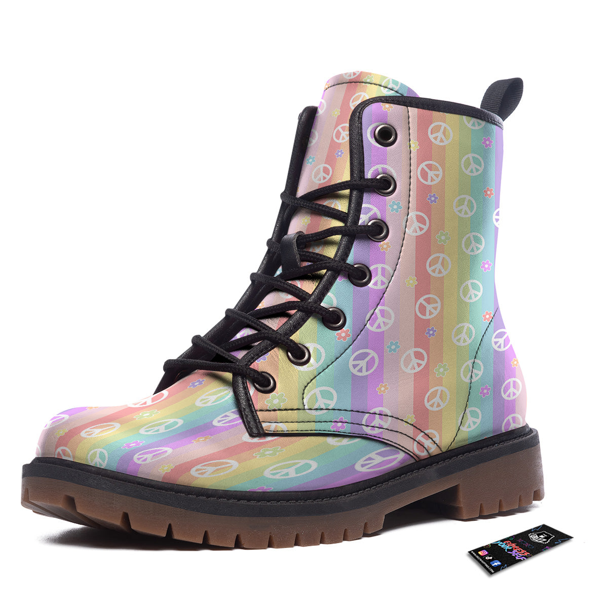Cute Peace Symbol And Daisy Print Pattern Work Boots-grizzshop