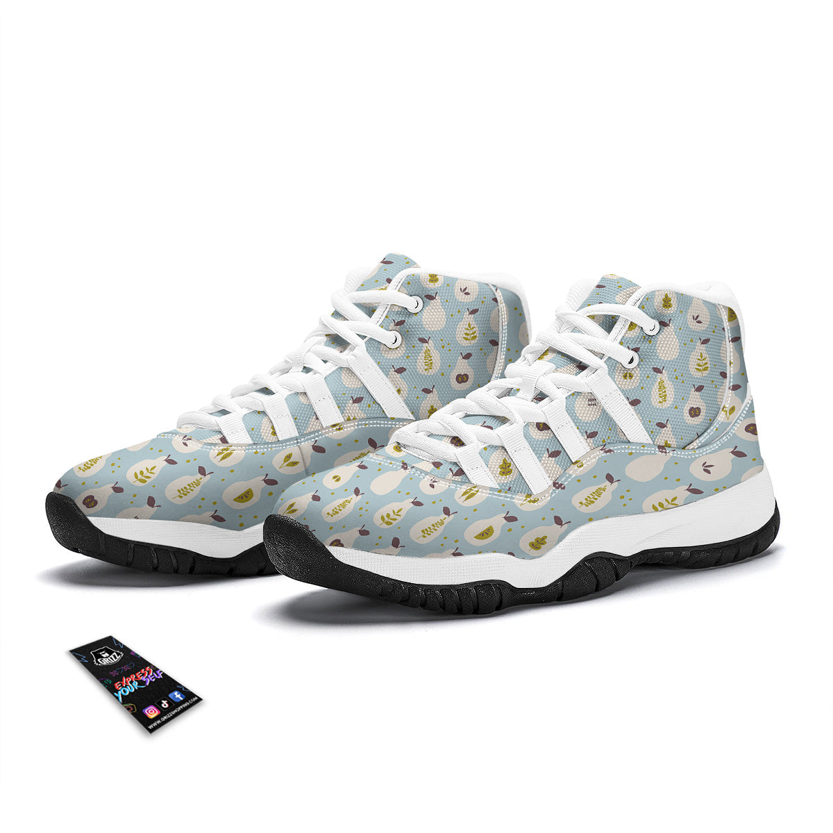 Cute Pear Print Pattern White Bball Shoes-grizzshop