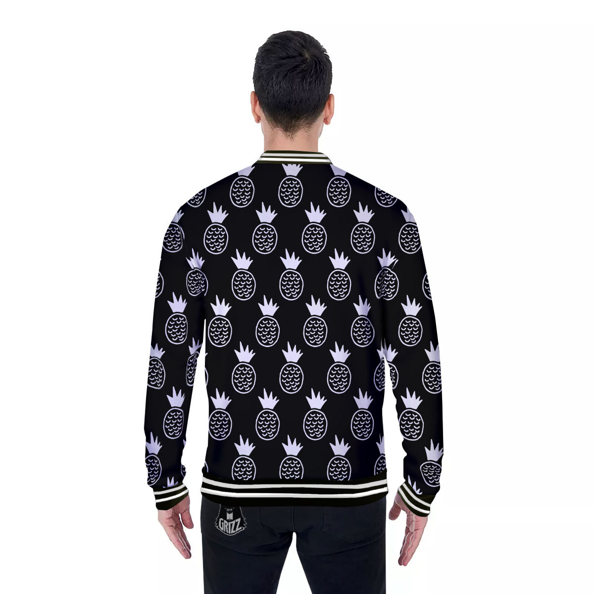 Cute Pineapple Black Print Pattern Baseball Jacket-grizzshop