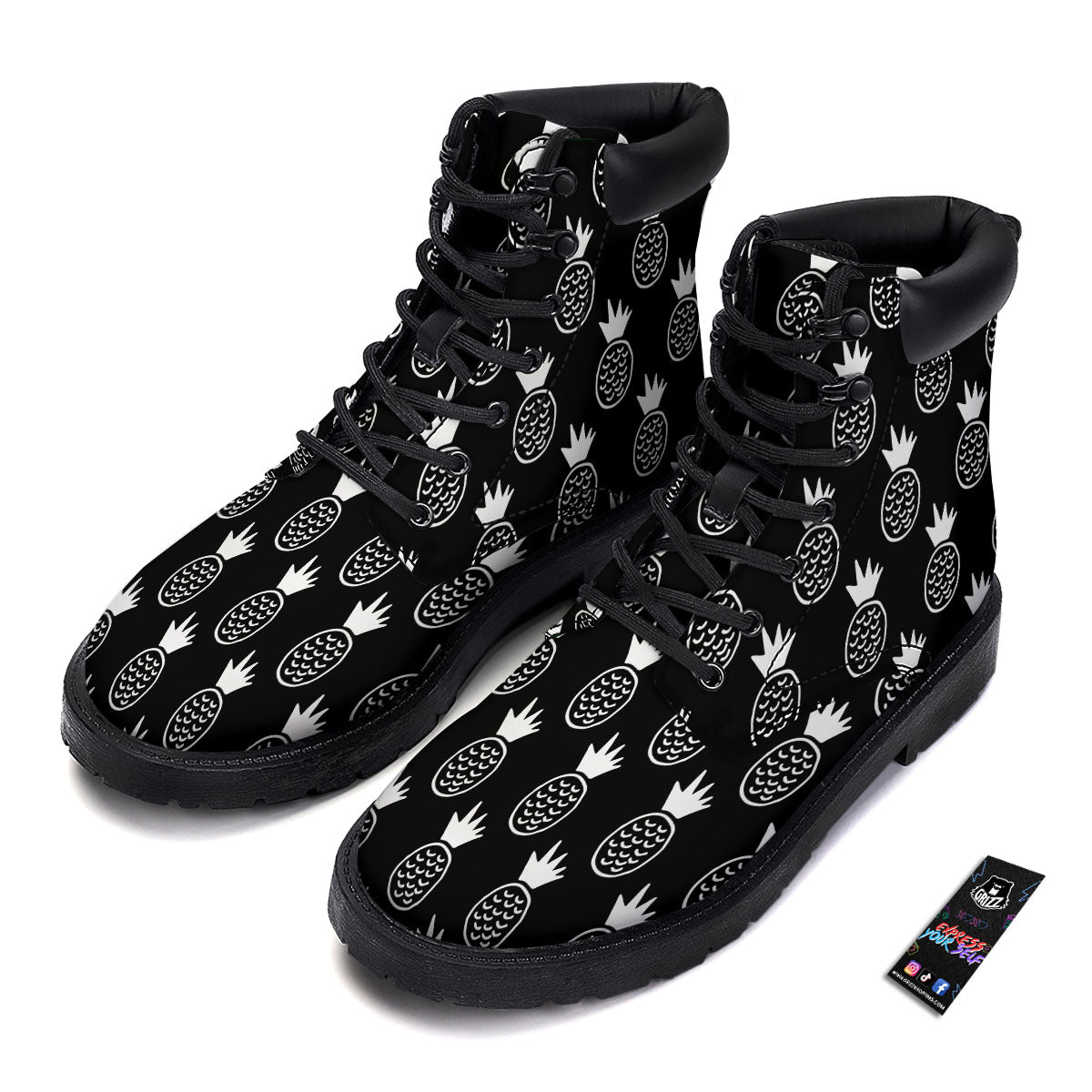 Cute Pineapple Black Print Pattern Boots-grizzshop