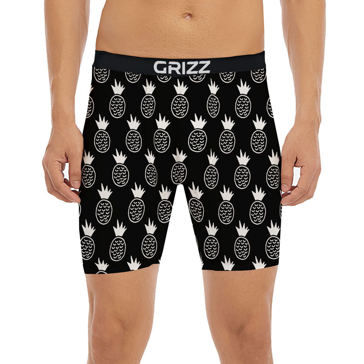 Cute Pineapple Black Print Pattern Boxer Briefs-grizzshop